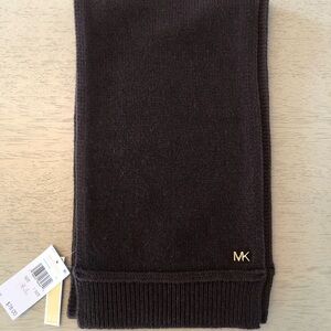 Michael Kors Dark Brown Knit Scarf with Gold Logo